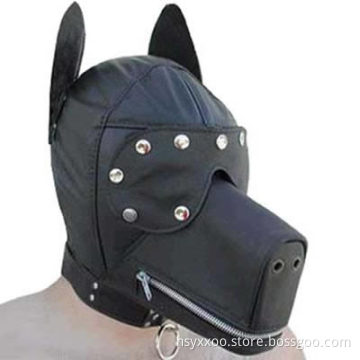 Horse Head Leather Full Gimp Hood Mask with Locking Buckles Padded Locking Eyes Blindfold Bondage for Cosplay Adult game